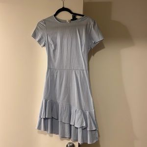 Blue and white linen pinstripe aqua dress